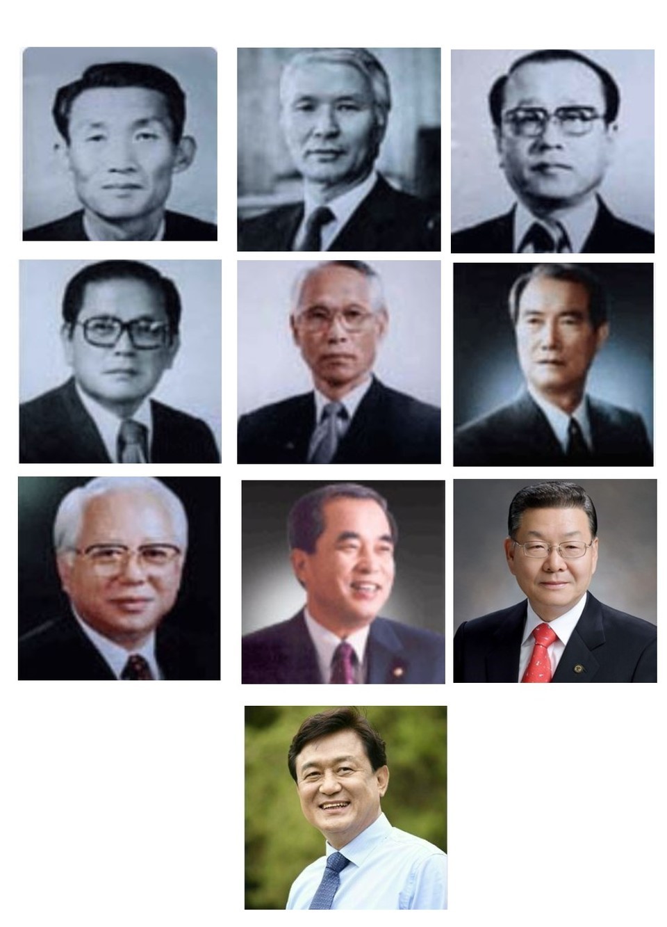 ▲  왼쪽부터 1대 윤봉수 교육감, 연규횡(2대)·육진성(3∼4대)·최성렬(5대)·유성종(6∼7대)·김영세(9∼10대)·김천호(11∼12대)·이기용 교육감(13∼15대), 현 김병우 교육감(16~17대)