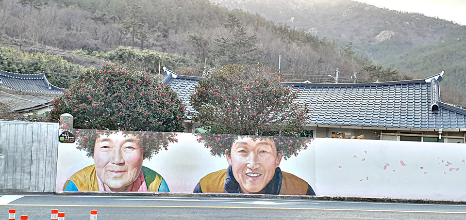 동백머리 벽화(신안군 암태도 기동 삼거리).