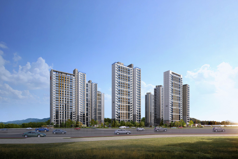 ▲ 아산시 모종1지구내에서 본격 분양에 나서는 힐스테이트 모종 네오루체 투시도.