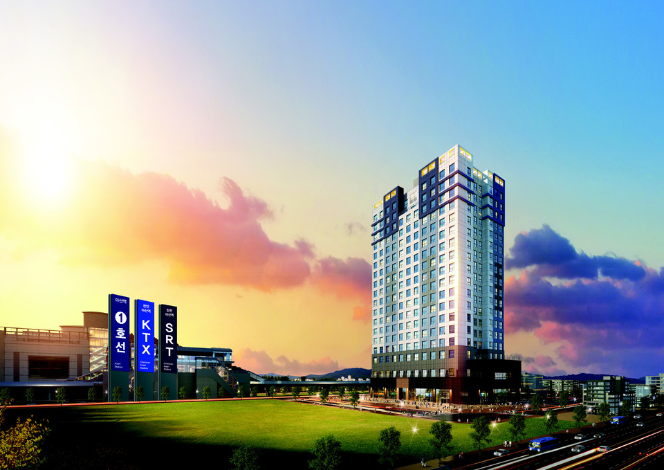 ▲ 사진설명:KTX 천안아산역,수도권전철 1호선 아산역 등 트리플 역세권인 아산시 배방읍 장재리에 들어서는 에스티힐스 오피스텔 투시도