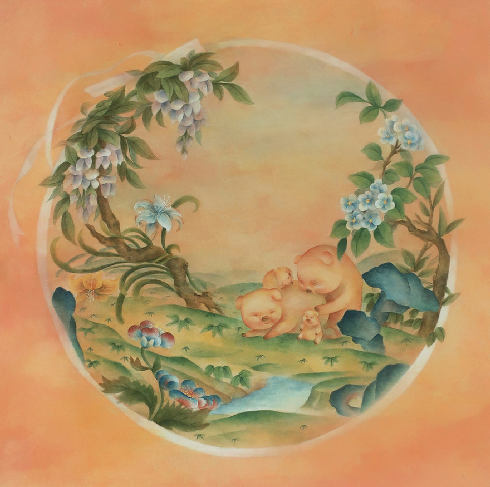 이채연 作 '돼지 가족의 한때'.