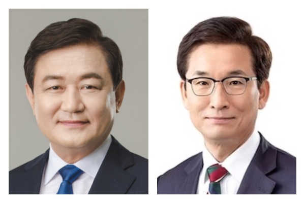 ▲ 충북교육감 선거에 출마한 김병우 후보(왼쪽)과 윤건영 후보