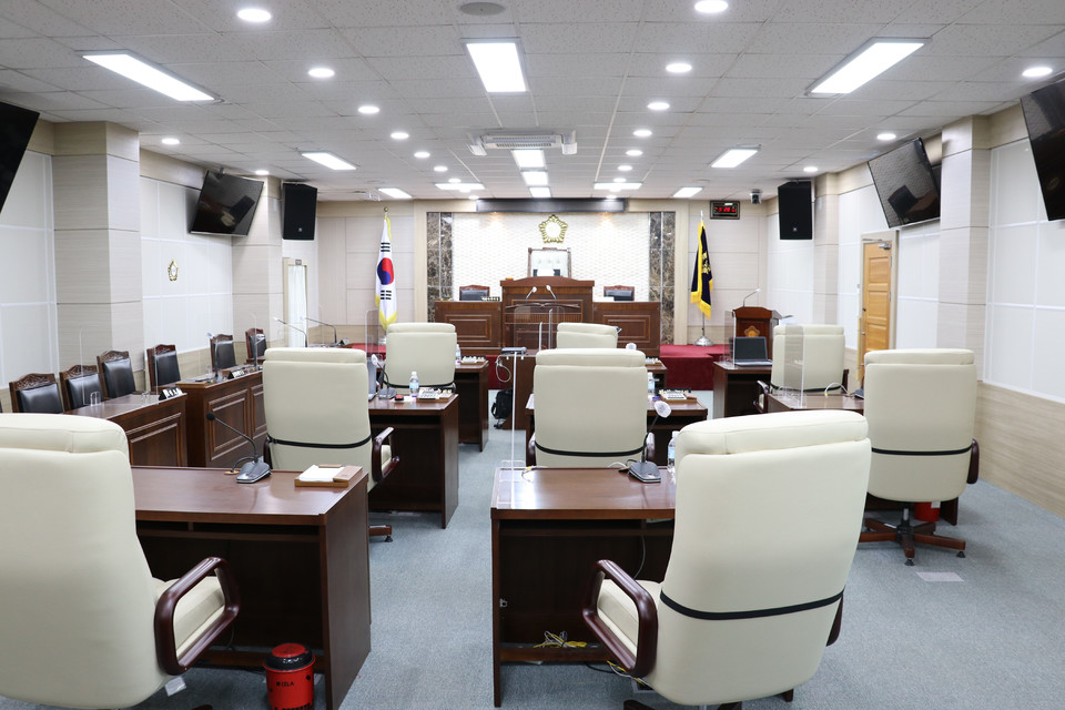 ▲ 충북 옥천군의회 본회의장 모습.