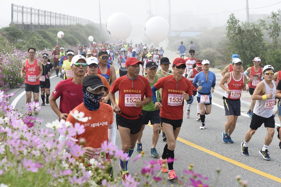 2019년 진행된 청원생명쌀 대청호 마라톤 대회.