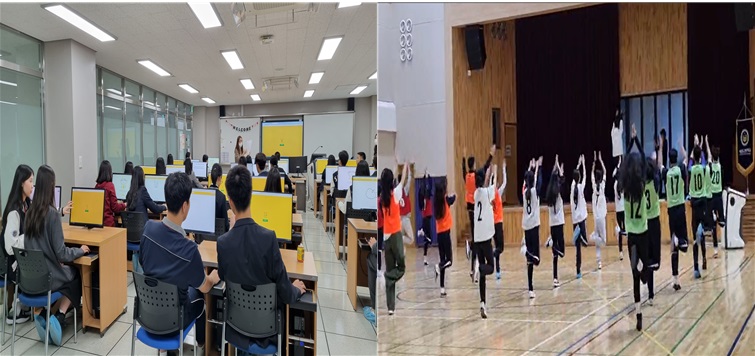 ▲ 중국 남개중학교 학생들이 인공지능 그리기, 액션 치어리딩 공동수업에 참여하고 있다./세종시교육청 제공