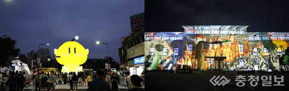 ▲ (좌) 15m 초대형 꿈돌이(0시축제 등) (우) 도심미디어아트(대전근현대사전시관)