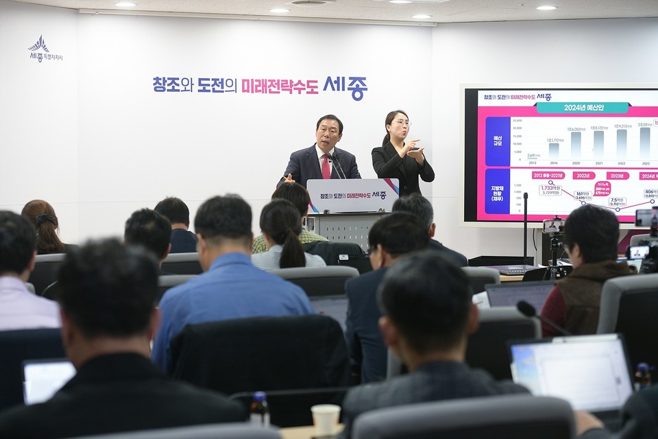 ▲ 최민호 세종시장이 언론브리핑을 진행하고 있다.