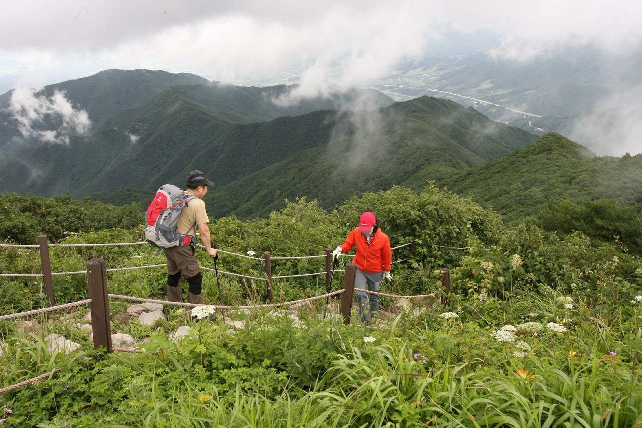 ▲ 단양 소백산 제2연화봉을 오르고 있는 탐방객. 사진=단양군제공