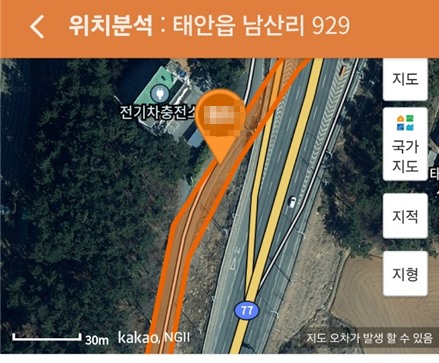 ▲ 불법 점용 의혹을 받고 있는 태안읍 남산리 도로.