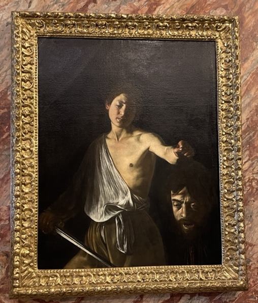 ▲ 보르게제 미술관에서 찍은 카라바조의 '골리앗의 머리를 든 다윗' (125×100 cm, 1609-1610)