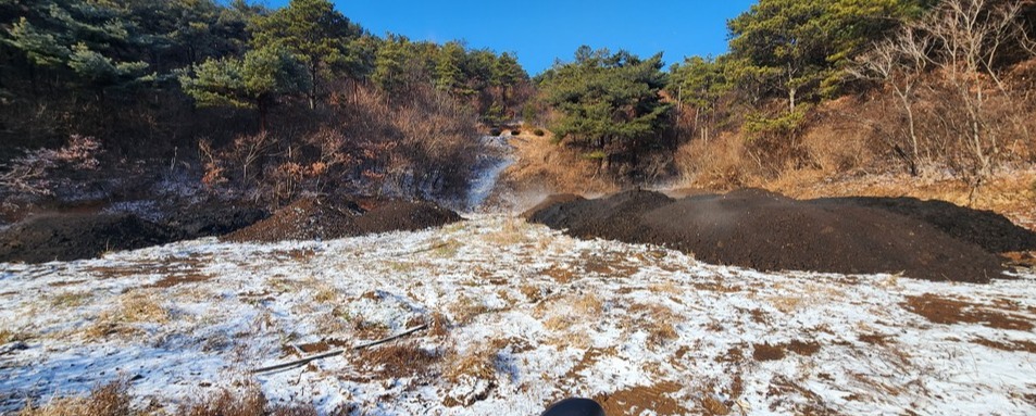 ▲ 논란이 된 태안군 안면읍 정당리 돼지 분뇨가 야적된 모습.