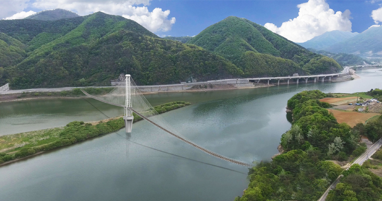 ▲ 내년 1월 개통 예정인 단양 '기적의 시루섬 다리' 조감도. 사진=단양군제공