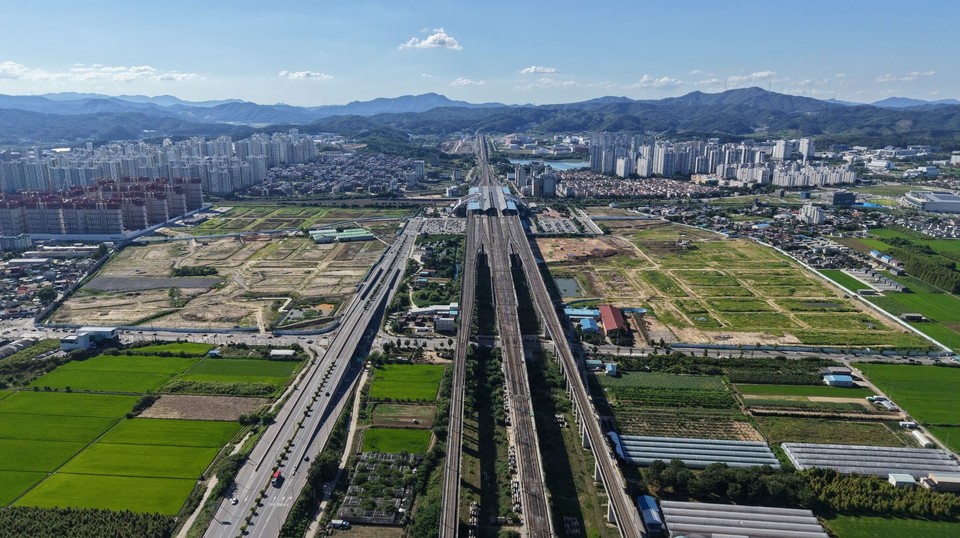 오송역세권지구 도시개발사업지구 항공사진.