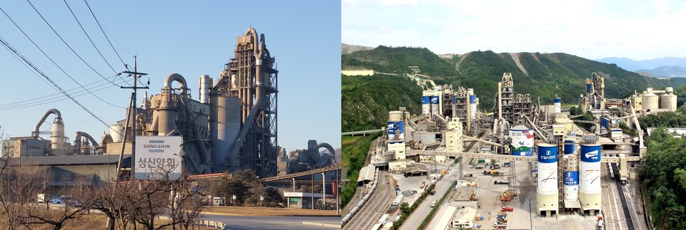 ▲ 단양 성신양회(왼쪽), 한일시멘트공장. 사진=회사제공