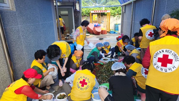 ▲ 고덕면 적십자봉사회 사랑의 김치 담그기 및 나눔 봉사 모습