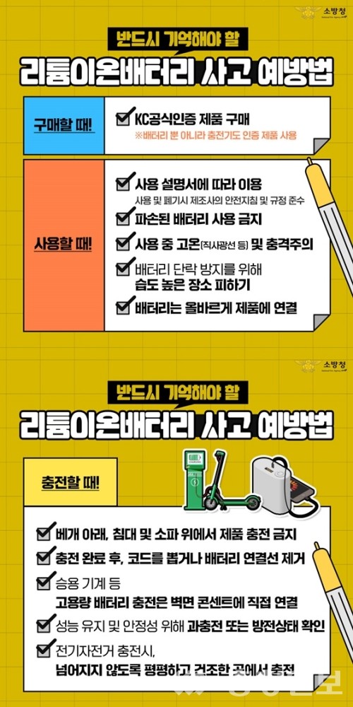 ▲ 리튬이온배터리 사고예방법