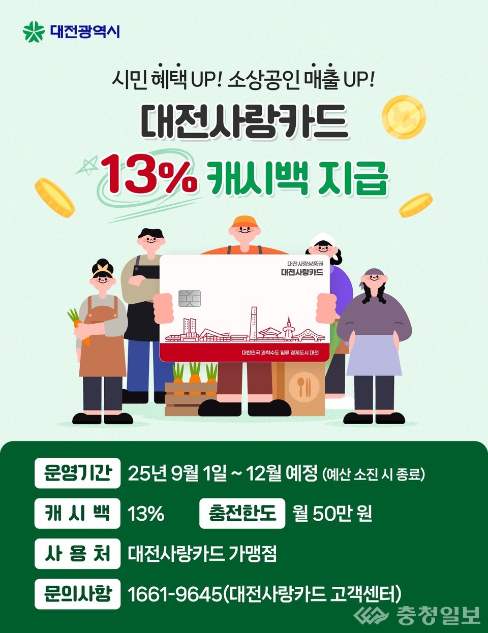 ▲ 대전시, 9월부터‘대전사랑카드’캐시백 13% 확대 시행