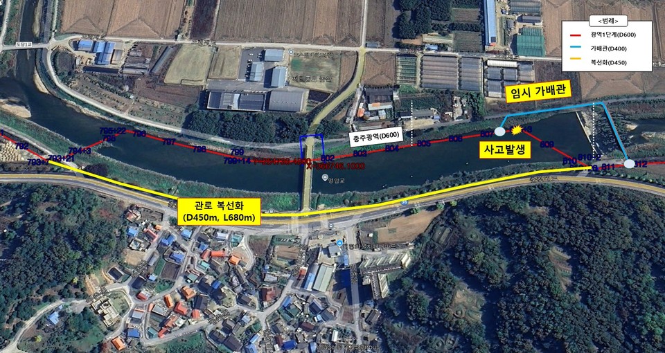 ▲ 충북 증평군 송수관로 복선화 구축 현황도.