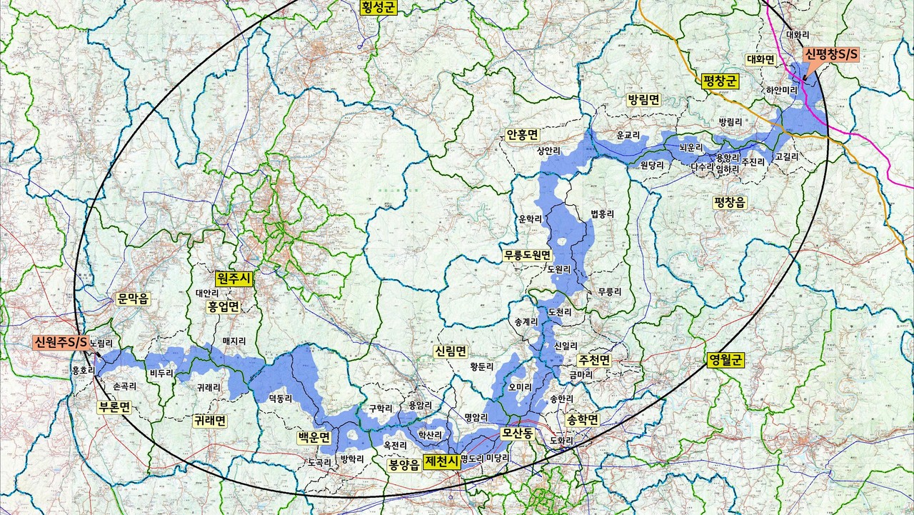 ▲ 송전선로가 지나는 경유 계획도. 사진=제천시제공