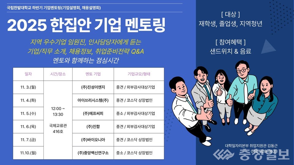 ▲ 국립한밭대학교 2025 하반기 한집안 기업 멘토링 프로그램 포스터