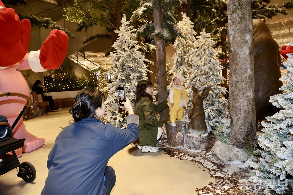 ▲ 크리스마스를 한 달여 앞둔 19일 충북 청주시 흥덕구 커넥트현대 청주점 1층에 크리스마스 트리가 설치돼 시민들의 눈길을 끌고 있다.