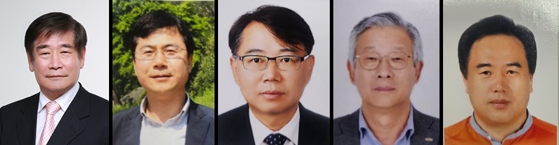 ▲ 충북도민대상 수상자들. 왼쪽부터 임대경·홍상표·강대식·이재진·한효동씨.